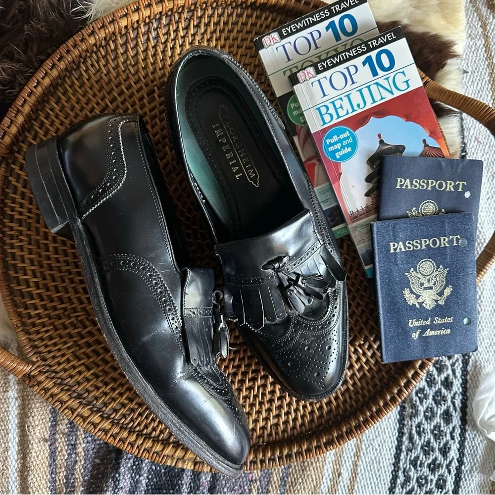 Florsheim Imperial Lexington Black Leather Wing Tip Tassel Loafers 10.5